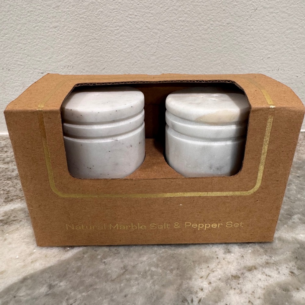 Natural Marble Salt and Pepper Shaker Set Handcrafted White Stone India NEW